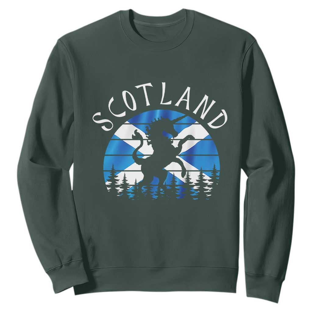 Funny Scotland Unicorn Scottish Flag Saltire Sweatshirt TS11 Dark Forest Green Print Your Wear