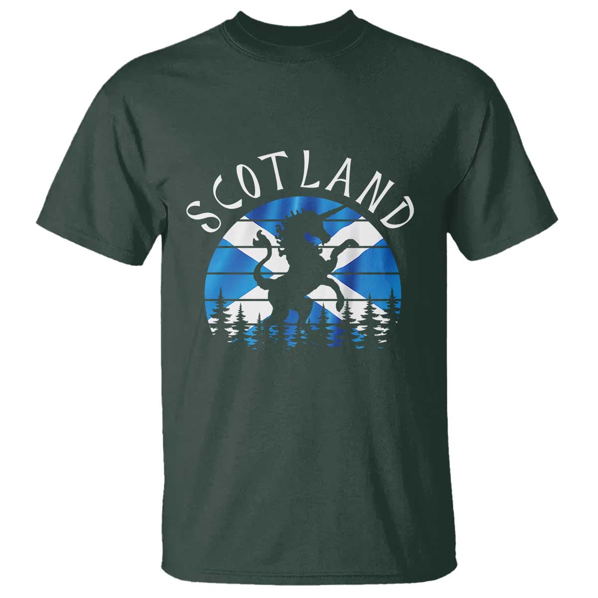 Funny Scotland Unicorn Scottish Flag Saltire T Shirt TS11 Dark Forest Green Print Your Wear