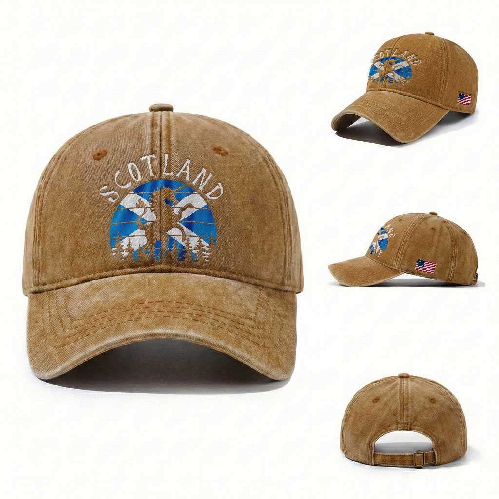 Funny Scotland Unicorn Scottish Flag Saltire Washed Cotton Baseball Cap TS11 Washed Cap Universal Fit Yellow Ochre Print Your Wear