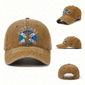 Funny Scotland Unicorn Scottish Flag Saltire Washed Cotton Baseball Cap TS11 Washed Cap Universal Fit Yellow Ochre Print Your Wear