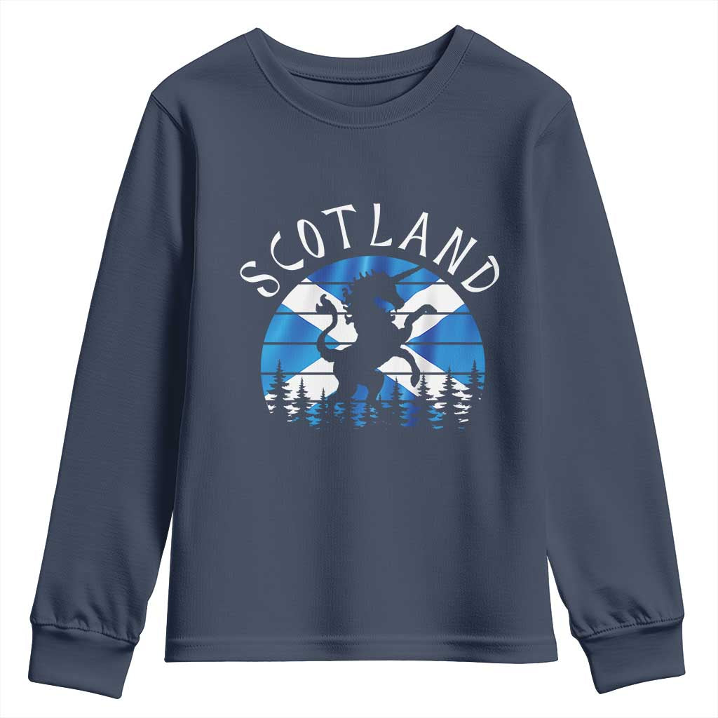 Funny Scotland Unicorn Scottish Flag Saltire Youth Sweatshirt TS11 Navy Print Your Wear