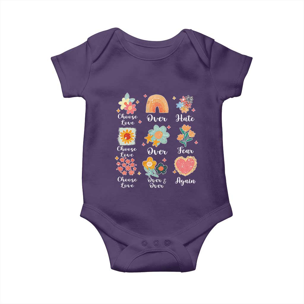 Choose Love Over Hate Fear Over And Over Again Baby Onesie Floral Inspirational Peace TS11 Purple Print Your Wear