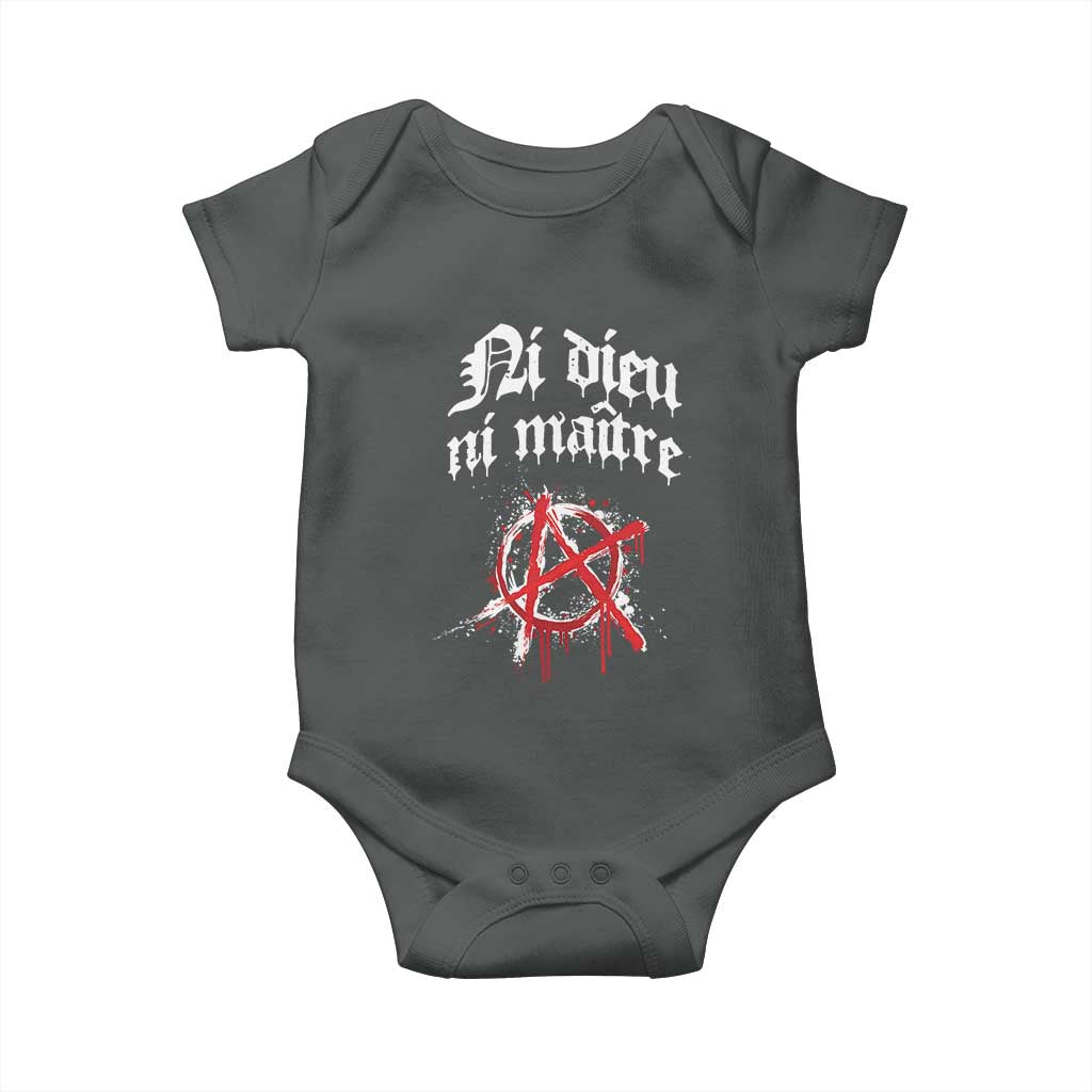Ni Dieu Ni Maitre No God No Masters Baby Onesie Anarchy Symbol TS11 Dark Heather Print Your Wear