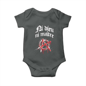 Ni Dieu Ni Maitre No God No Masters Baby Onesie Anarchy Symbol TS11 Dark Heather Print Your Wear