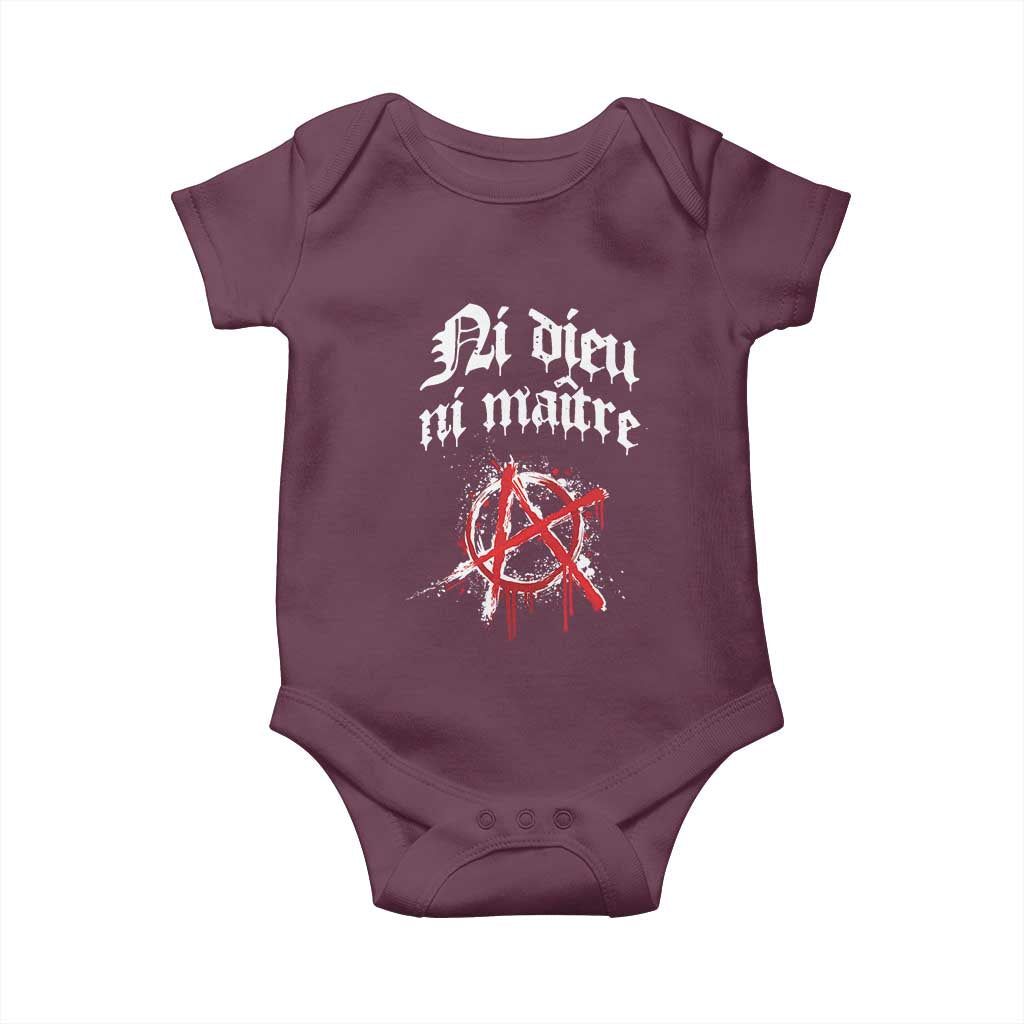 Ni Dieu Ni Maitre No God No Masters Baby Onesie Anarchy Symbol TS11 Maroon Print Your Wear
