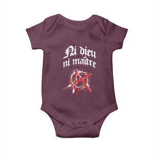 Ni Dieu Ni Maitre No God No Masters Baby Onesie Anarchy Symbol TS11 Maroon Print Your Wear