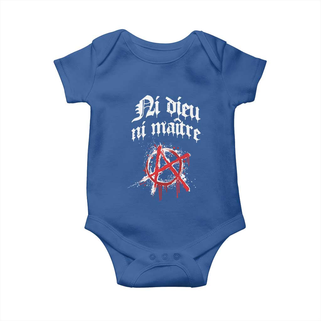 Ni Dieu Ni Maitre No God No Masters Baby Onesie Anarchy Symbol TS11 Royal Blue Print Your Wear