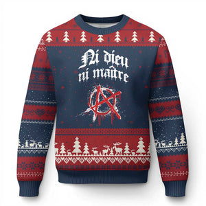 Ni Dieu Ni Maitre No God No Masters Ugly Christmas Sweater Anarchy Symbol TS11 Navy Red Print Your Wear