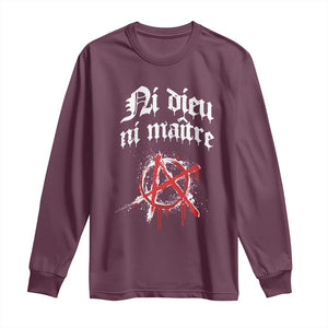 Ni Dieu Ni Maitre No God No Masters Long Sleeve Shirt Anarchy Symbol TS11 Maroon Print Your Wear