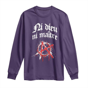 Ni Dieu Ni Maitre No God No Masters Long Sleeve Shirt Anarchy Symbol TS11 Purple Print Your Wear