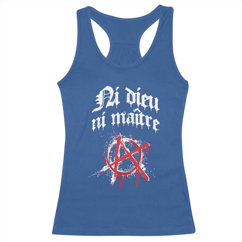 Ni Dieu Ni Maitre No God No Masters Racerback Tank Top Anarchy Symbol TS11 Royal Blue Print Your Wear