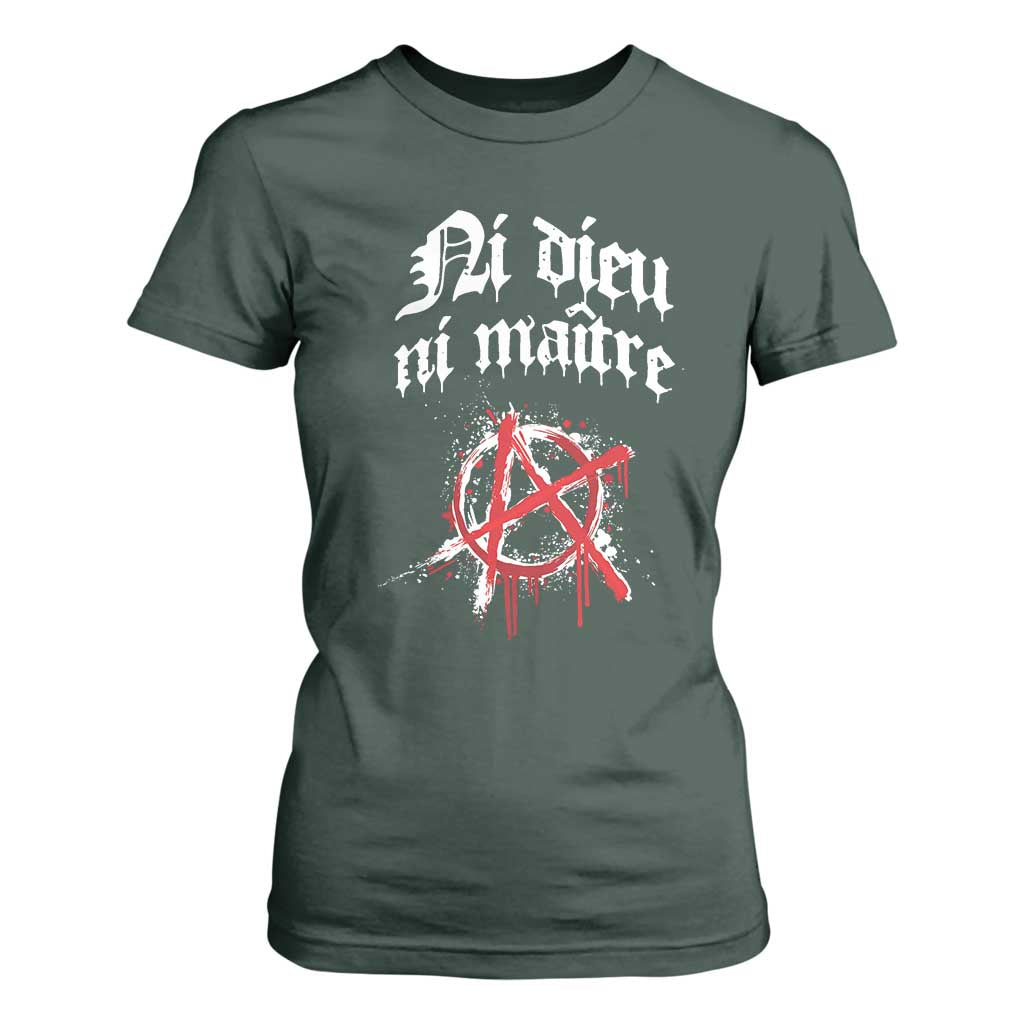 Ni Dieu Ni Maitre No God No Masters T Shirt For Women Anarchy Symbol TS11 Dark Forest Green Print Your Wear