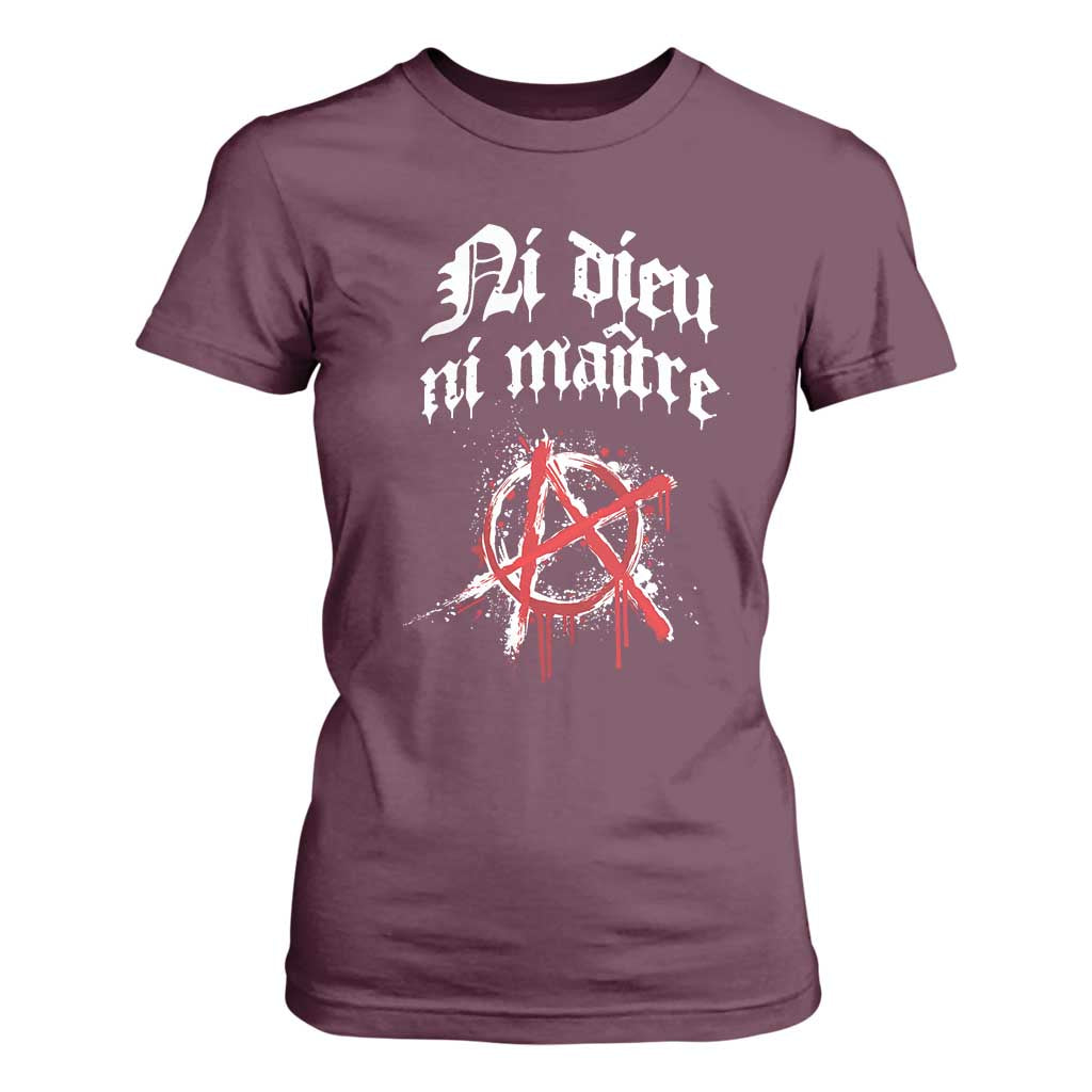 Ni Dieu Ni Maitre No God No Masters T Shirt For Women Anarchy Symbol TS11 Maroon Print Your Wear