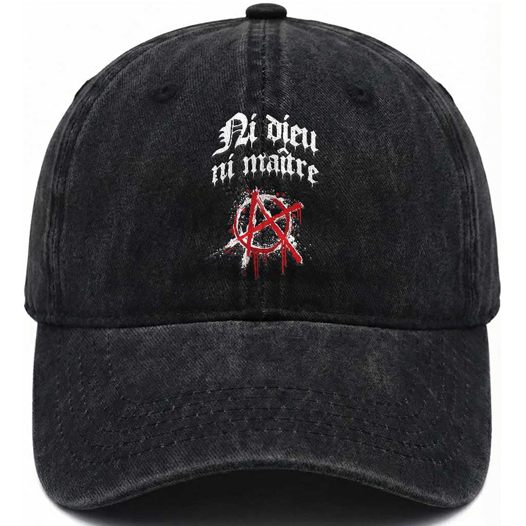 Ni Dieu Ni Maitre No God No Masters Washed Cotton Baseball Cap Anarchy Symbol TS11 Print Your Wear
