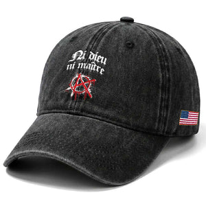 Ni Dieu Ni Maitre No God No Masters Washed Cotton Baseball Cap Anarchy Symbol TS11 Print Your Wear