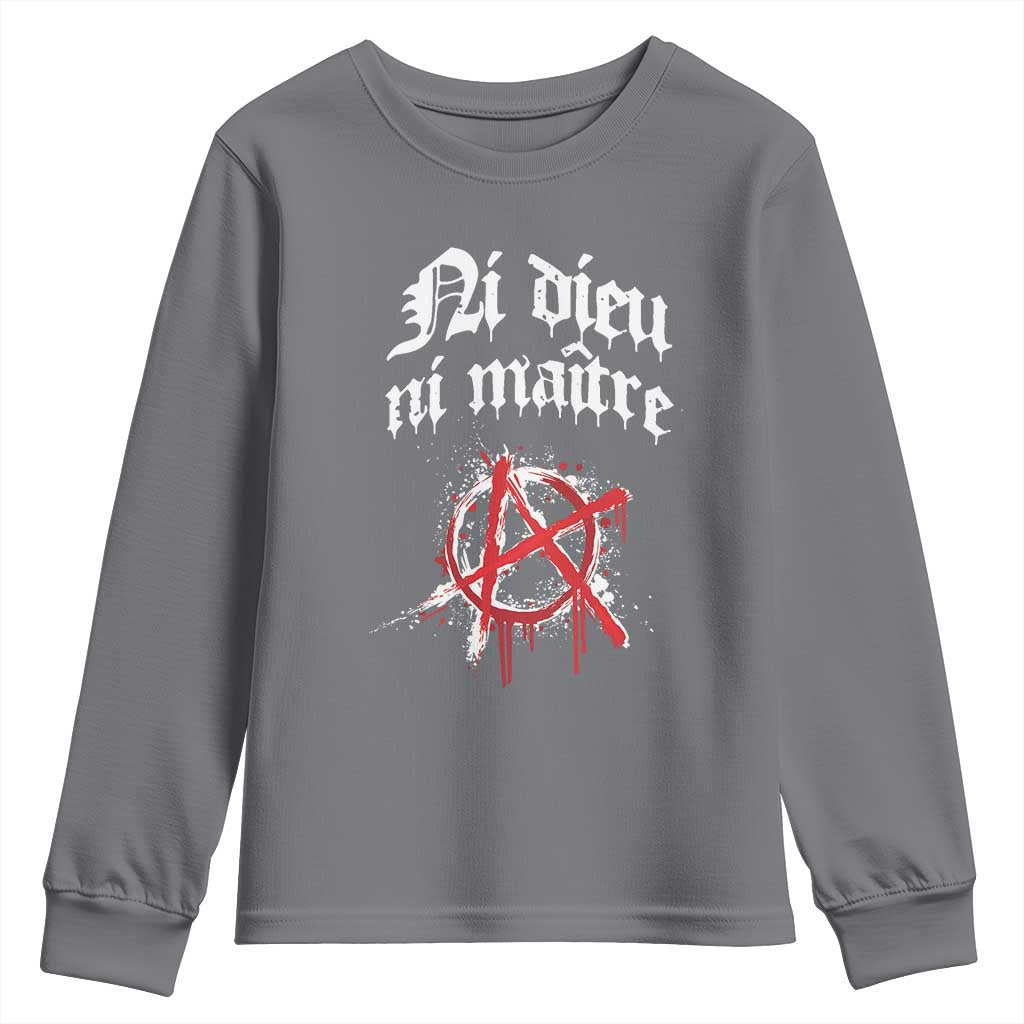 Ni Dieu Ni Maitre No God No Masters Youth Sweatshirt Anarchy Symbol TS11 Charcoal Print Your Wear