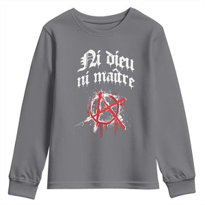 Ni Dieu Ni Maitre No God No Masters Youth Sweatshirt Anarchy Symbol TS11 Charcoal Print Your Wear