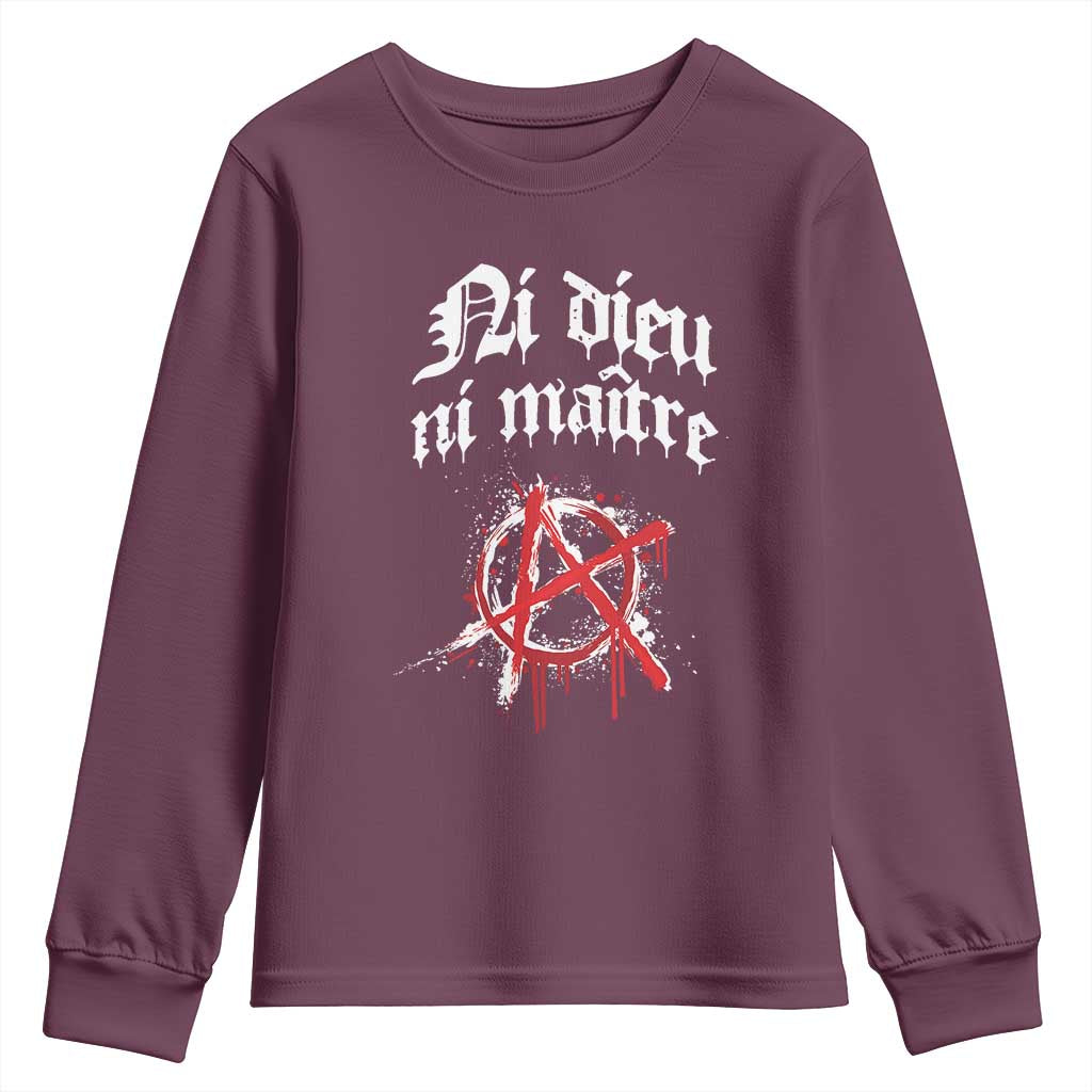 Ni Dieu Ni Maitre No God No Masters Youth Sweatshirt Anarchy Symbol TS11 Maroon Print Your Wear