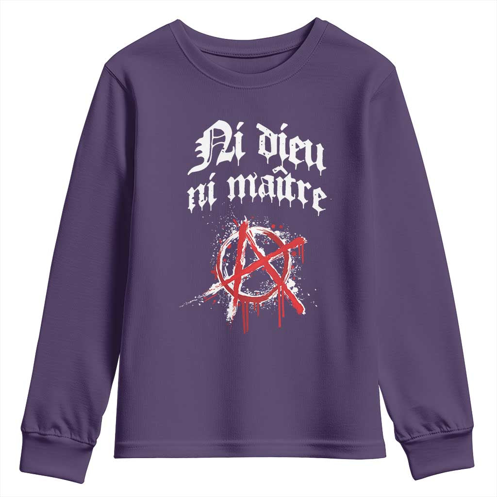 Ni Dieu Ni Maitre No God No Masters Youth Sweatshirt Anarchy Symbol TS11 Purple Print Your Wear