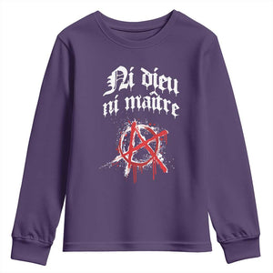 Ni Dieu Ni Maitre No God No Masters Youth Sweatshirt Anarchy Symbol TS11 Purple Print Your Wear