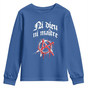 Ni Dieu Ni Maitre No God No Masters Youth Sweatshirt Anarchy Symbol TS11 Royal Blue Print Your Wear