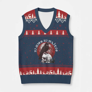 Ni Dieu Ni Maitre No God No Masters V-Neck Knit Sweater Vest Raven Skull TS11 Navy Red Print Your Wear