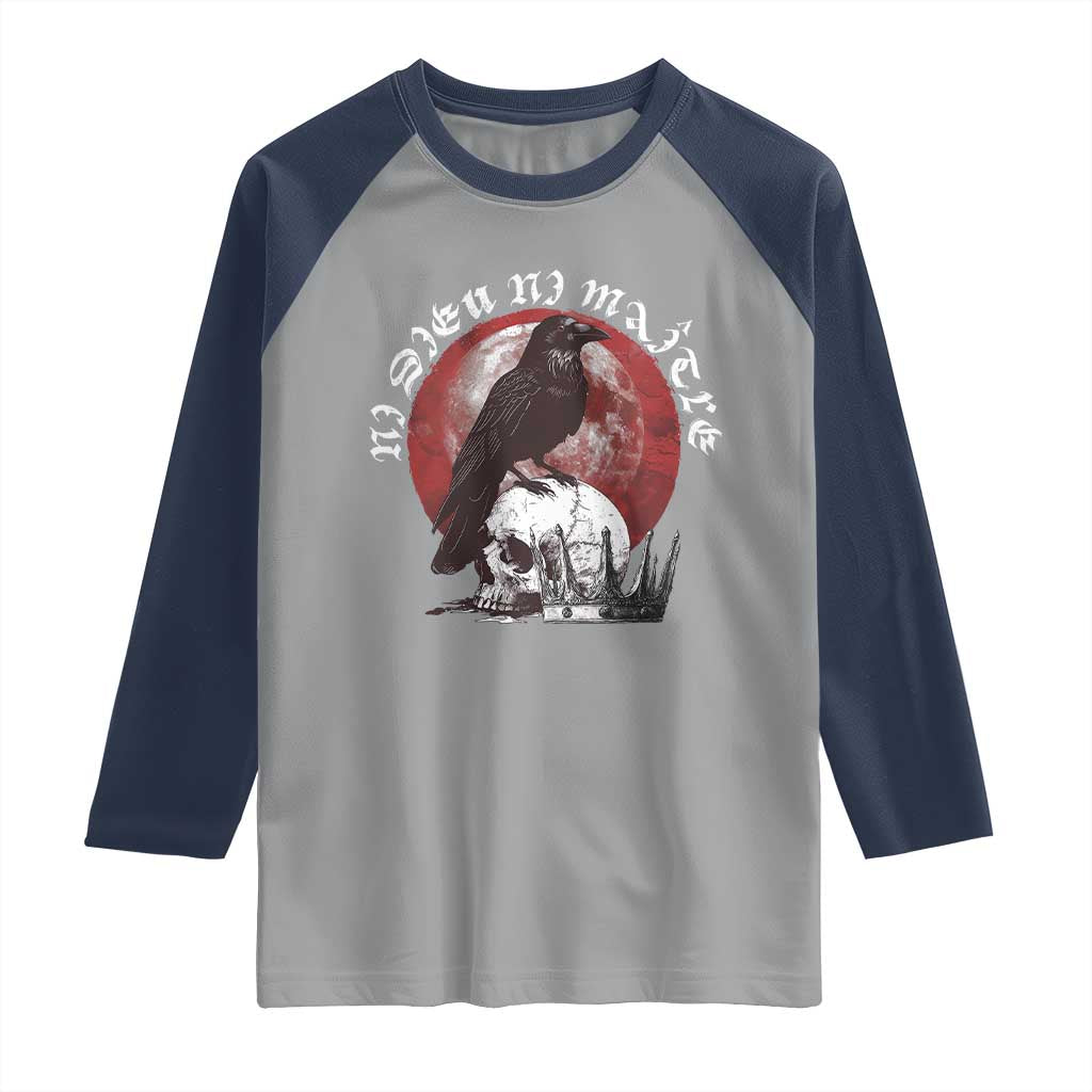 Ni Dieu Ni Maitre No God No Masters Raglan Shirt Raven Skull TS11 Sport Gray Navy Print Your Wear