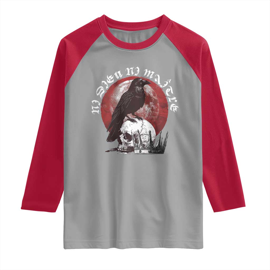 Ni Dieu Ni Maitre No God No Masters Raglan Shirt Raven Skull TS11 Sport Gray Red Print Your Wear