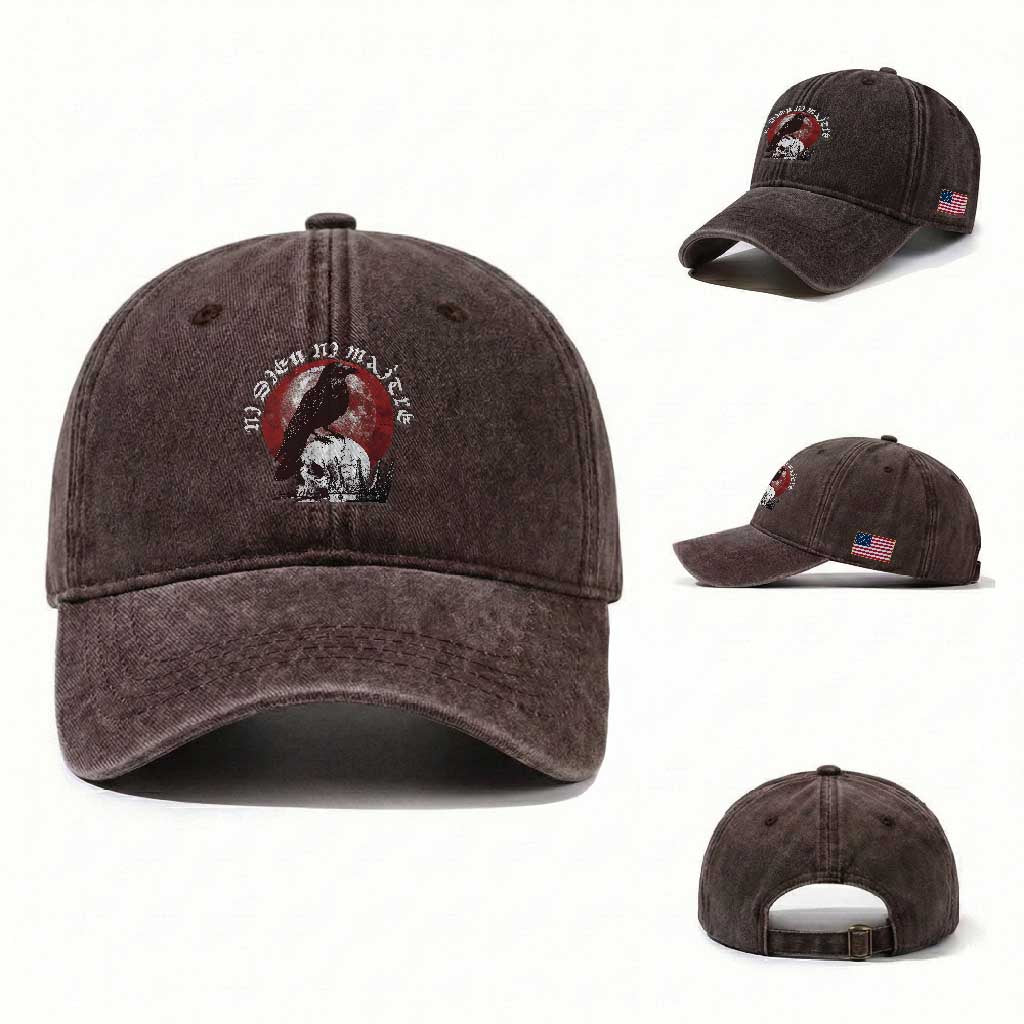 Ni Dieu Ni Maitre No God No Masters Washed Cotton Baseball Cap Raven Skull TS11 Washed Cap Universal Fit Dark Brown Print Your Wear