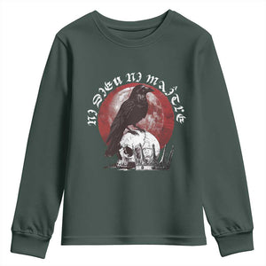 Ni Dieu Ni Maitre No God No Masters Youth Sweatshirt Raven Skull TS11 Dark Forest Green Print Your Wear