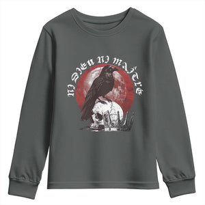 Ni Dieu Ni Maitre No God No Masters Youth Sweatshirt Raven Skull TS11 Dark Heather Print Your Wear