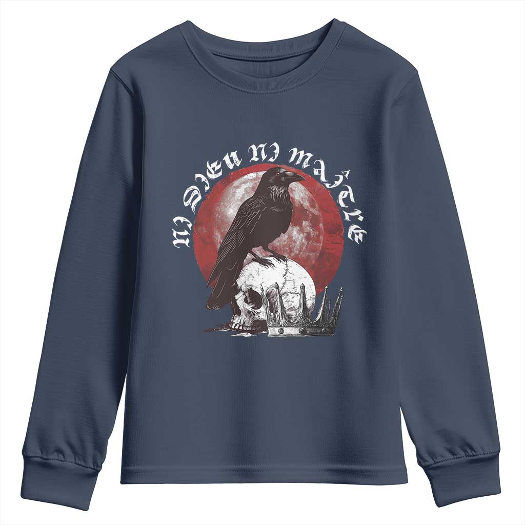 Ni Dieu Ni Maitre No God No Masters Youth Sweatshirt Raven Skull TS11 Navy Print Your Wear