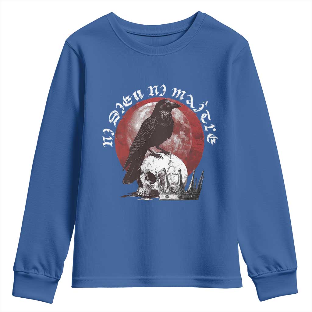 Ni Dieu Ni Maitre No God No Masters Youth Sweatshirt Raven Skull TS11 Royal Blue Print Your Wear