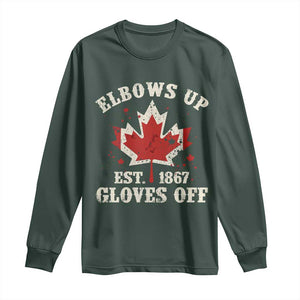 Elbows Up Canada EST 1867 Long Sleeve Shirt Proud Canadian Maple Leaf TS11 Dark Forest Green Print Your Wear
