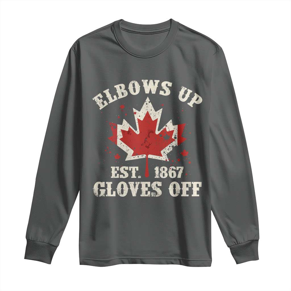 Elbows Up Canada EST 1867 Long Sleeve Shirt Proud Canadian Maple Leaf TS11 Dark Heather Print Your Wear