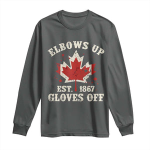 Elbows Up Canada EST 1867 Long Sleeve Shirt Proud Canadian Maple Leaf TS11 Dark Heather Print Your Wear