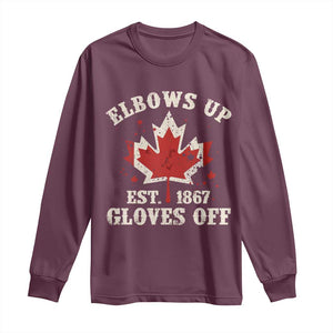 Elbows Up Canada EST 1867 Long Sleeve Shirt Proud Canadian Maple Leaf TS11 Maroon Print Your Wear