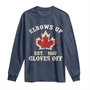 Elbows Up Canada EST 1867 Long Sleeve Shirt Proud Canadian Maple Leaf TS11 Navy Print Your Wear