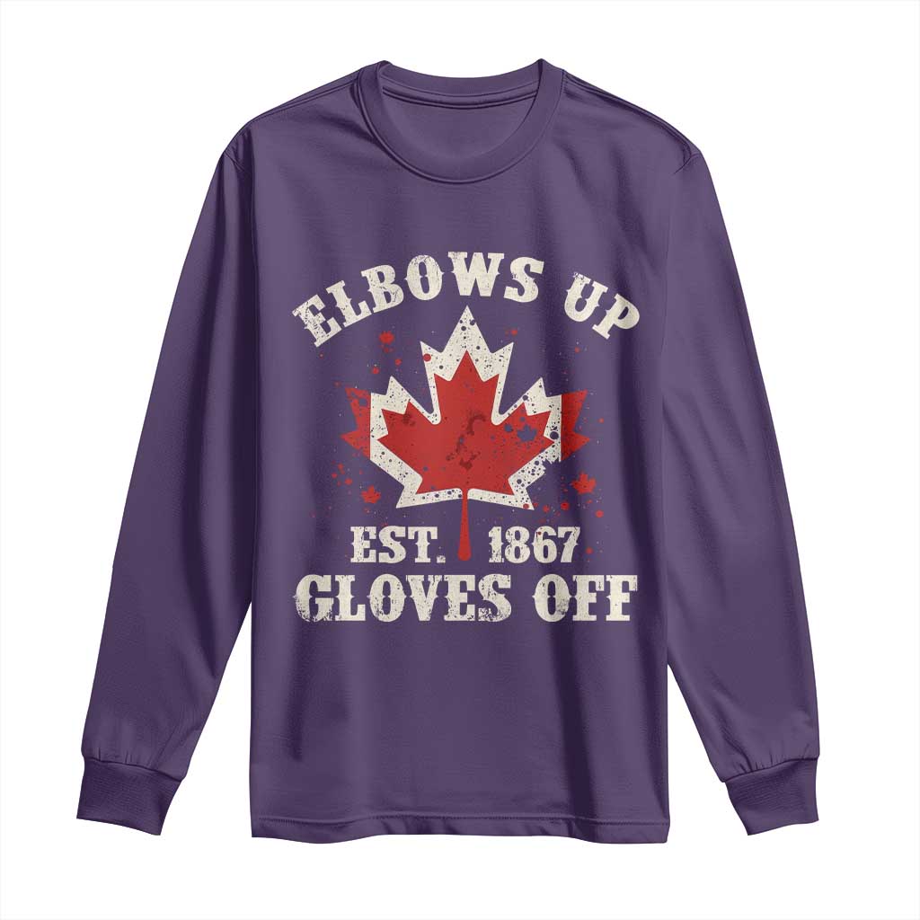 Elbows Up Canada EST 1867 Long Sleeve Shirt Proud Canadian Maple Leaf TS11 Purple Print Your Wear