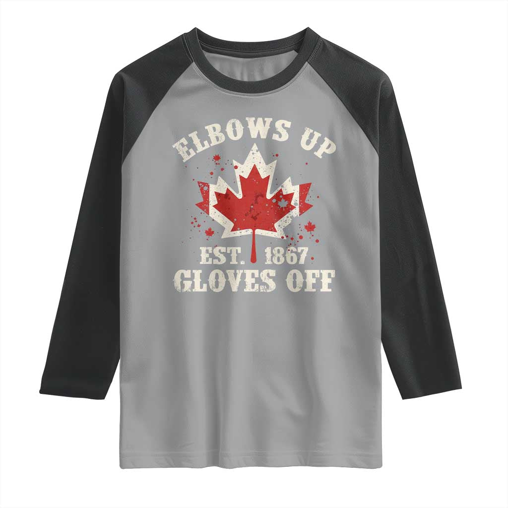 Elbows Up Canada EST 1867 Raglan Shirt Proud Canadian Maple Leaf TS11 Sport Gray Black Print Your Wear