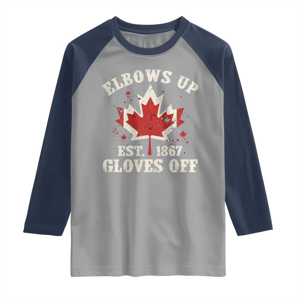 Elbows Up Canada EST 1867 Raglan Shirt Proud Canadian Maple Leaf TS11 Sport Gray Navy Print Your Wear