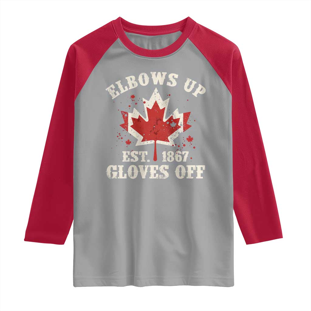 Elbows Up Canada EST 1867 Raglan Shirt Proud Canadian Maple Leaf TS11 Sport Gray Red Print Your Wear
