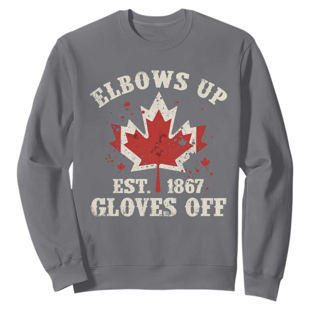 Elbows Up Canada EST 1867 Sweatshirt Proud Canadian Maple Leaf TS11 Charcoal Print Your Wear