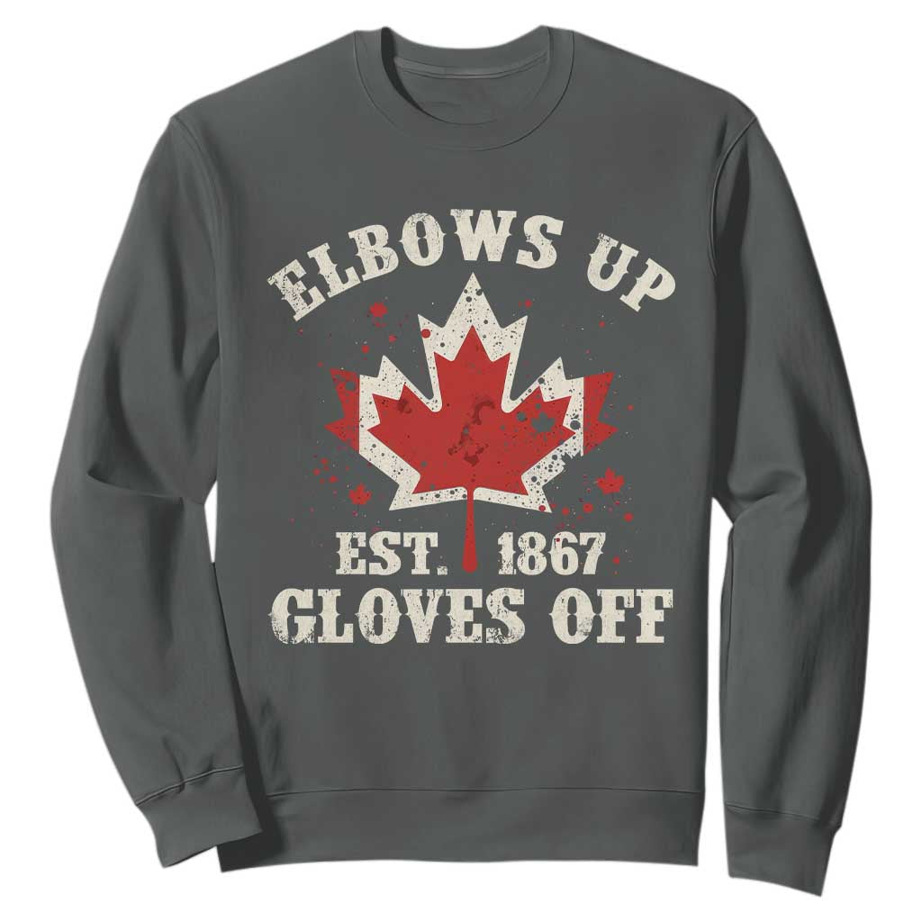 Elbows Up Canada EST 1867 Sweatshirt Proud Canadian Maple Leaf TS11 Dark Heather Print Your Wear