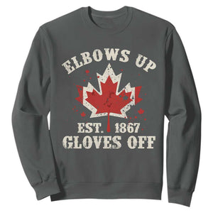 Elbows Up Canada EST 1867 Sweatshirt Proud Canadian Maple Leaf TS11 Dark Heather Print Your Wear