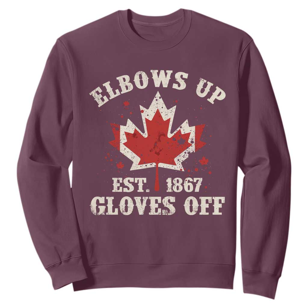 Elbows Up Canada EST 1867 Sweatshirt Proud Canadian Maple Leaf TS11 Maroon Print Your Wear