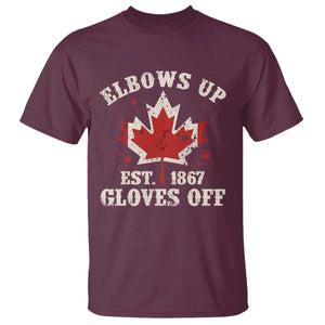 Elbows Up Canada EST 1867 T Shirt Proud Canadian Maple Leaf TS11 Maroon Print Your Wear