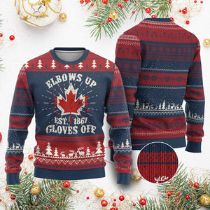 Elbows Up Canada EST 1867 Knit Sweatshirt Proud Canadian Maple Leaf TS11 Burgundy Print Your Wear