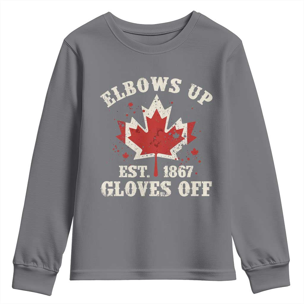 Elbows Up Canada EST 1867 Youth Sweatshirt Proud Canadian Maple Leaf TS11 Charcoal Print Your Wear
