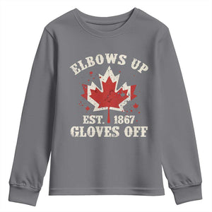Elbows Up Canada EST 1867 Youth Sweatshirt Proud Canadian Maple Leaf TS11 Charcoal Print Your Wear